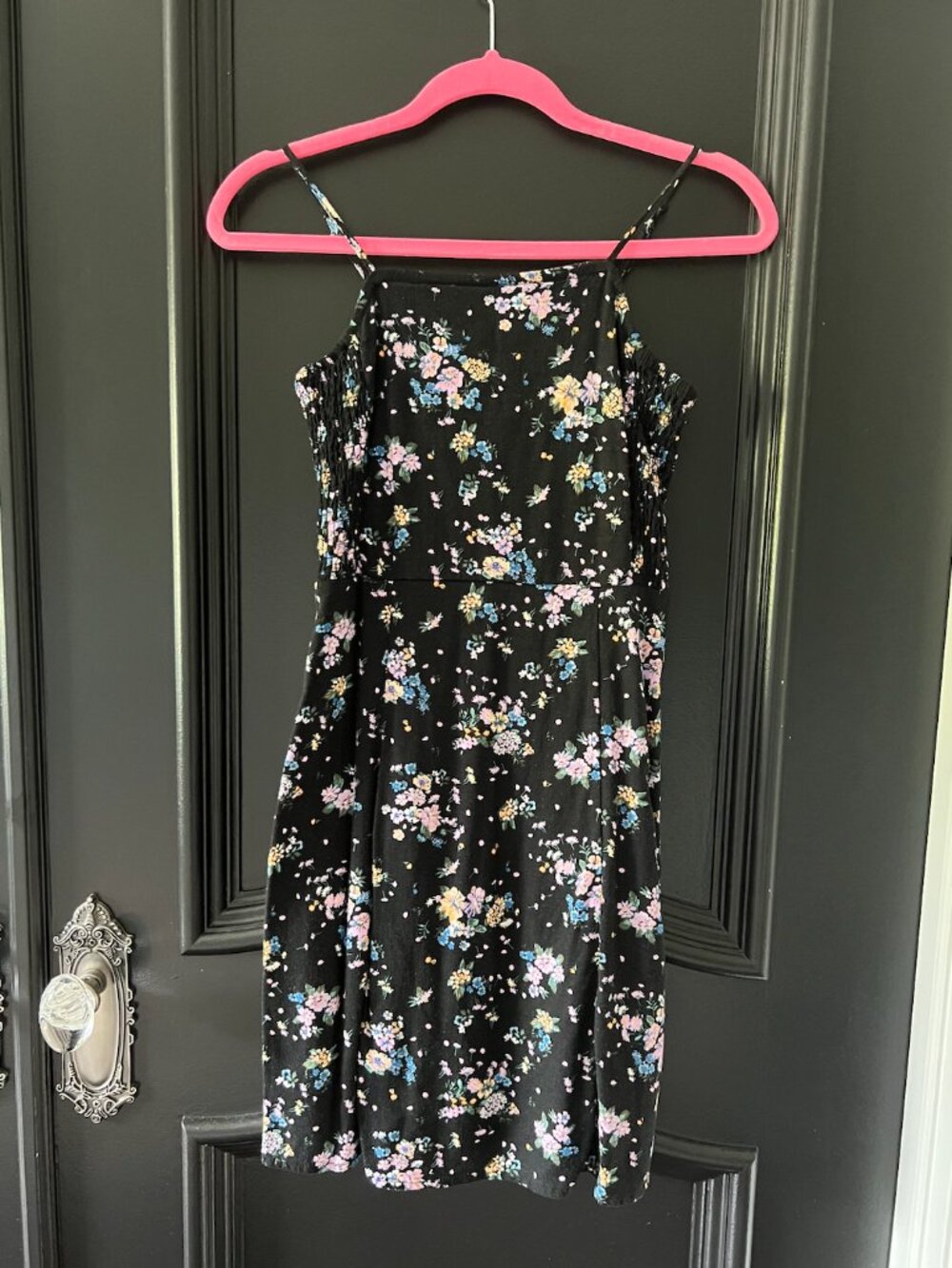 Art Class Black Floral Smocked Side Cami Dress Kids XL (14)